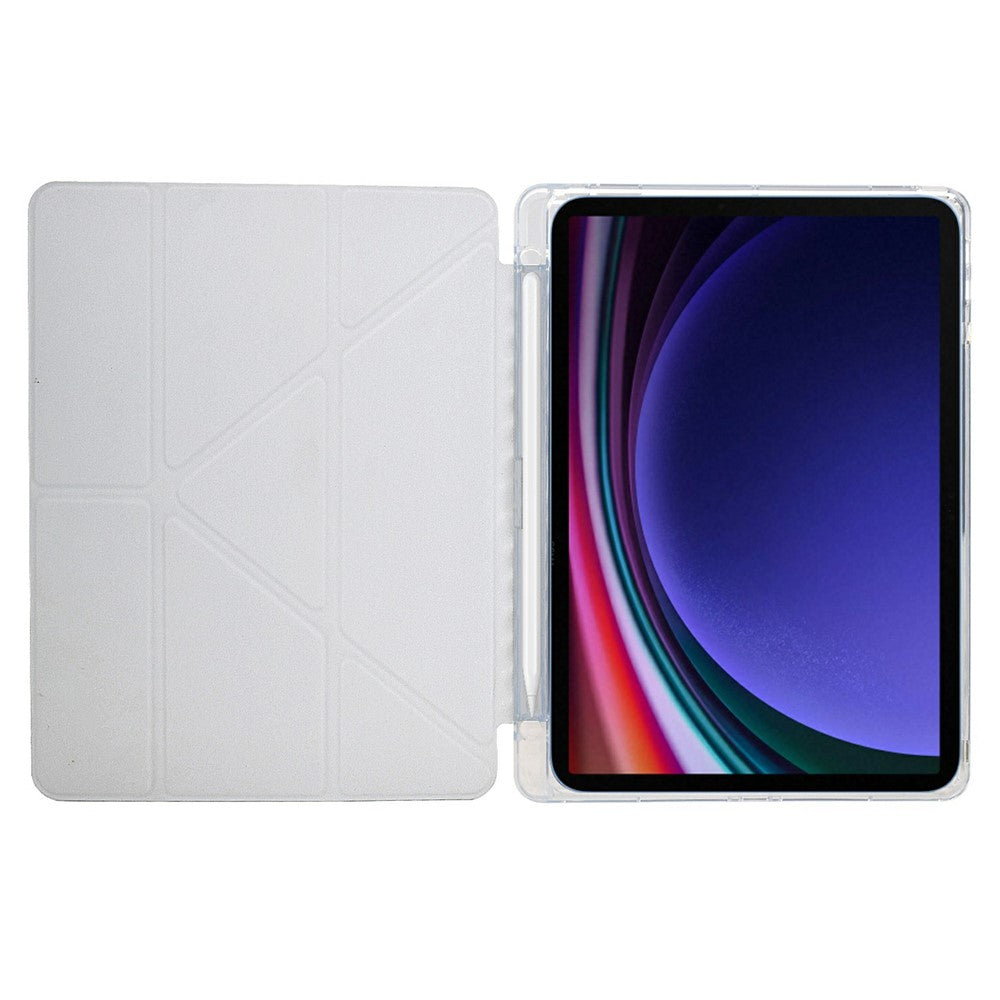 Tablet Case For Samsung Galaxy Tab S10 FE / Tab S9 FE / Tab S9 , Y-Fold Stand Pyramid-Patterned Leather + Clear Acrylic Cover with Pencil Holder