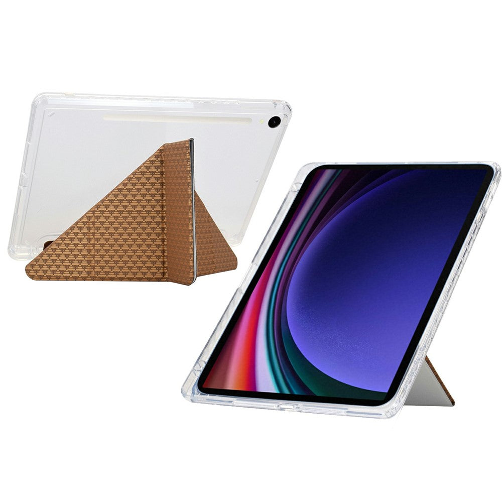 Tablet Case For Samsung Galaxy Tab S10 FE / Tab S9 FE / Tab S9 , Y-Fold Stand Pyramid-Patterned Leather + Clear Acrylic Cover with Pencil Holder