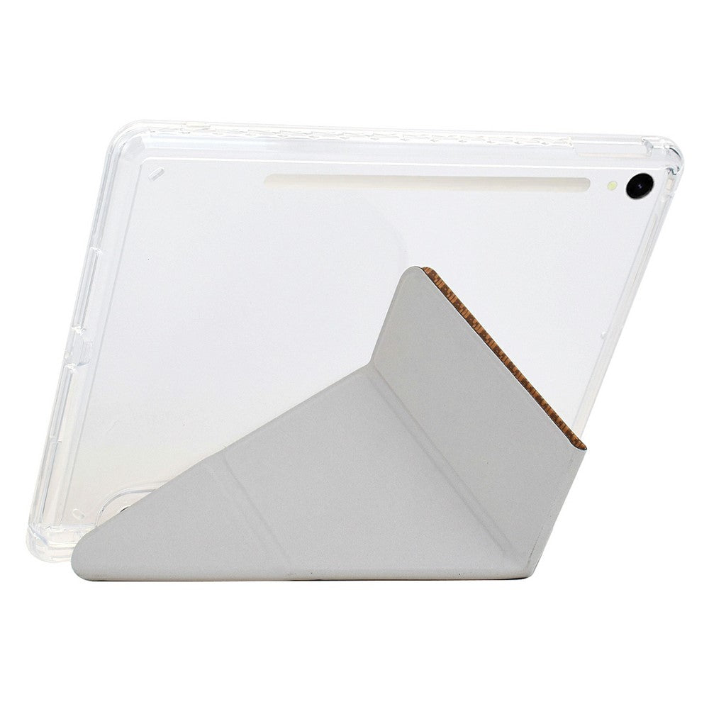 Tablet Case For Samsung Galaxy Tab S10 FE / Tab S9 FE / Tab S9 , Y-Fold Stand Pyramid-Patterned Leather + Clear Acrylic Cover with Pencil Holder