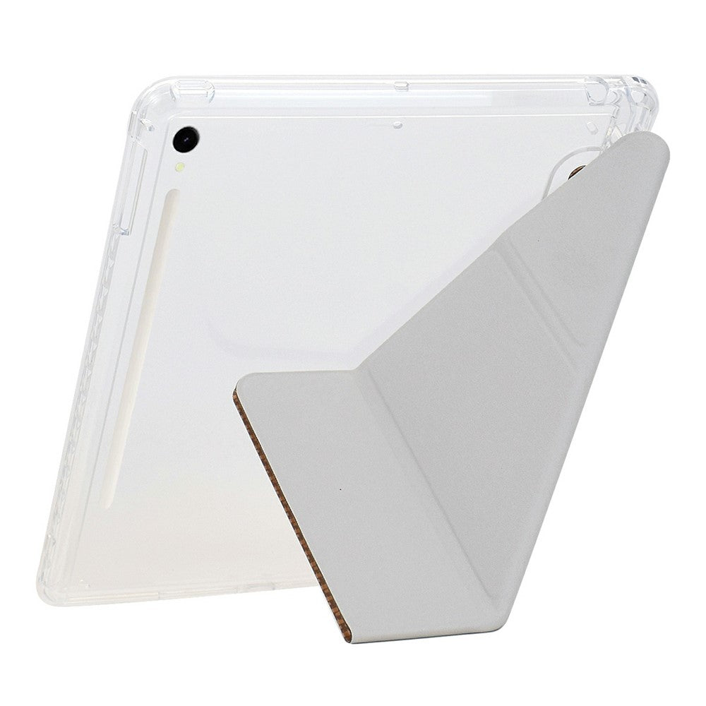 Tablet Case For Samsung Galaxy Tab S10 FE / Tab S9 FE / Tab S9 , Y-Fold Stand Pyramid-Patterned Leather + Clear Acrylic Cover with Pencil Holder