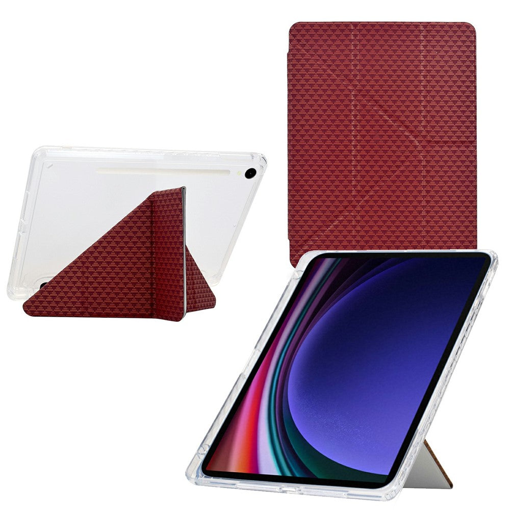 Tablet Case For Samsung Galaxy Tab S10 FE / Tab S9 FE / Tab S9 , Y-Fold Stand Pyramid-Patterned Leather + Clear Acrylic Cover with Pencil Holder