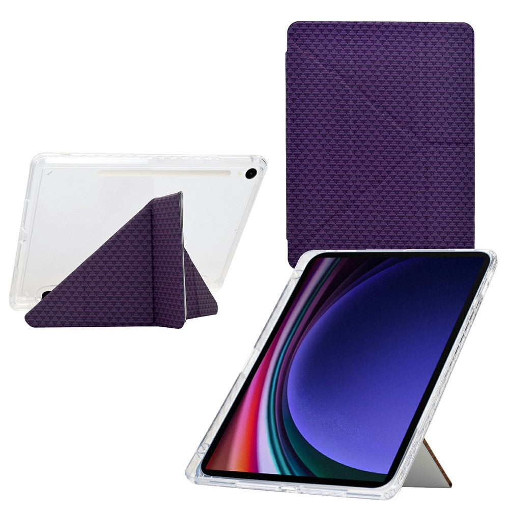 Tablet Case For Samsung Galaxy Tab S10 FE / Tab S9 FE / Tab S9 , Y-Fold Stand Pyramid-Patterned Leather + Clear Acrylic Cover with Pencil Holder