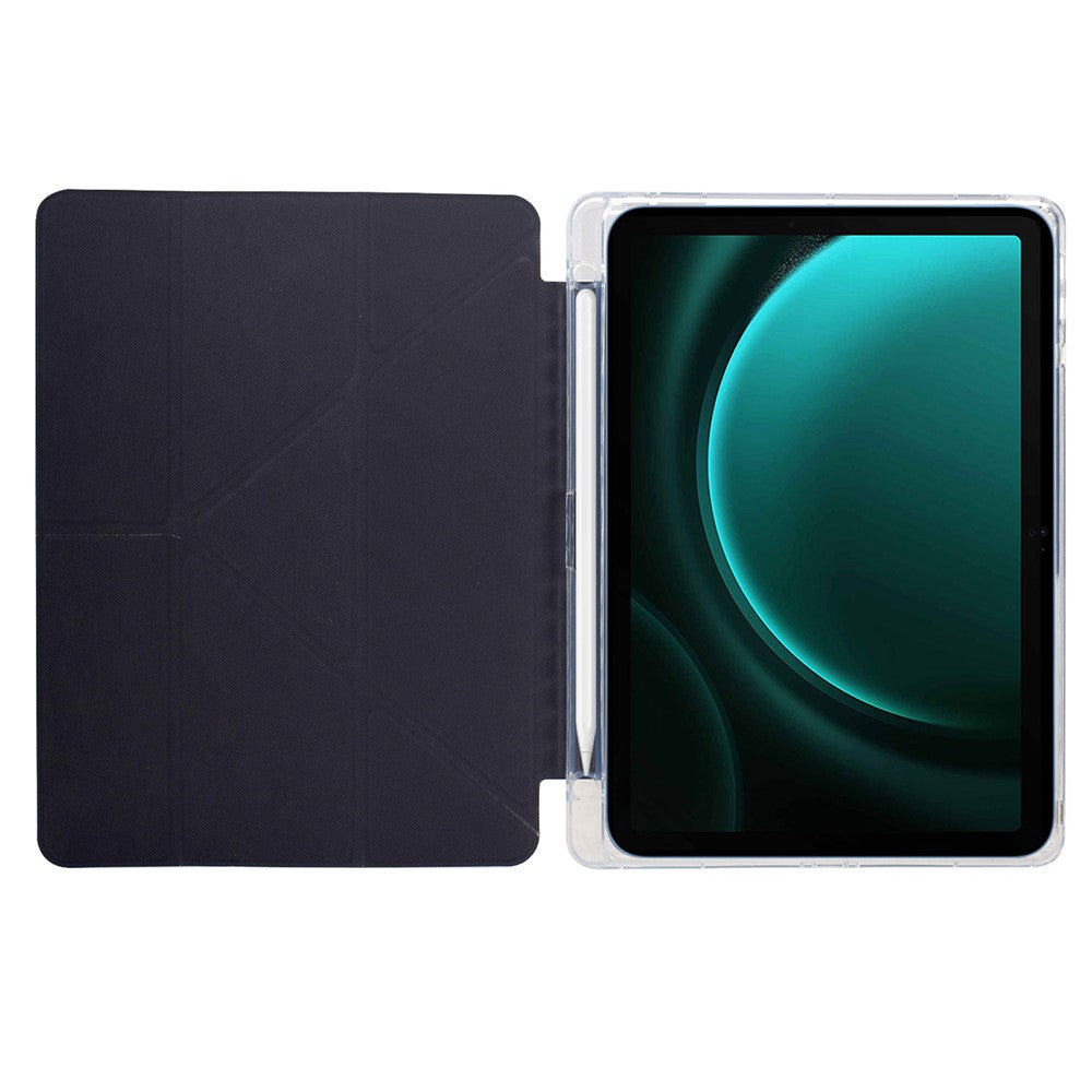 Tablet Case For Samsung Galaxy Tab S10 FE / S9 / S9 FE, Y-Fold Stand Pattern Print Leather + Clear Acrylic Cover with Pencil Holder