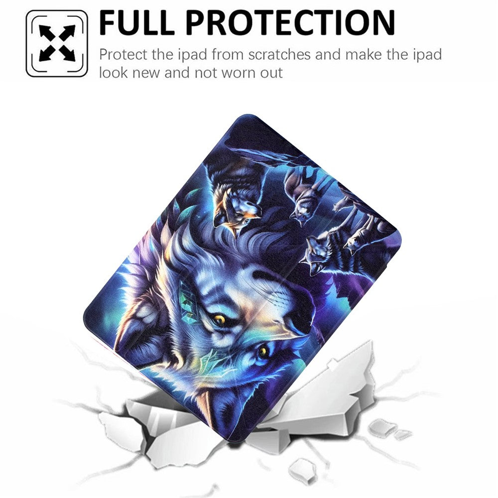 Tablet Case For Samsung Galaxy Tab S10 FE / S9 / S9 FE, Y-Fold Stand Pattern Print Leather + Clear Acrylic Cover with Pencil Holder