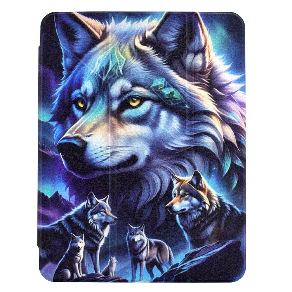 Tablet Case For Samsung Galaxy Tab S10 FE / S9 / S9 FE, Y-Fold Stand Pattern Print Leather + Clear Acrylic Cover with Pencil Holder