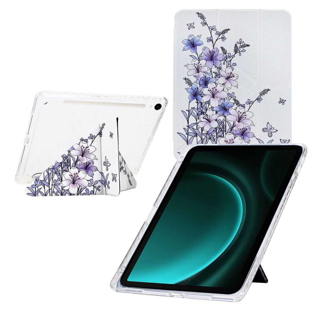 Tablet Case For Samsung Galaxy Tab S10 FE / S9 / S9 FE, Y-Fold Stand Pattern Print Leather + Clear Acrylic Cover with Pencil Holder