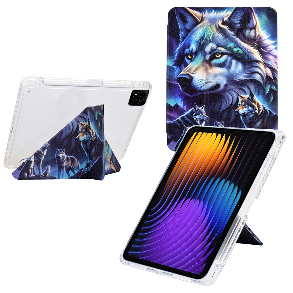 For Xiaomi Pad 7 / Pad 7 Pro Case Y-Fold Stand Pattern Print Leather + Clear Acrylic Tablet Cover with Pencil Holder