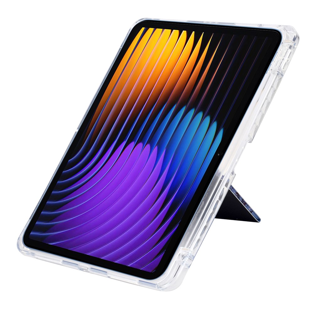 For Xiaomi Pad 7 / Pad 7 Pro Case Y-Fold Stand Pattern Print Leather + Clear Acrylic Tablet Cover with Pencil Holder