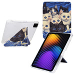 For Xiaomi Pad 7 / Pad 7 Pro Case Y-Fold Stand Pattern Print Leather + Clear Acrylic Tablet Cover with Pencil Holder