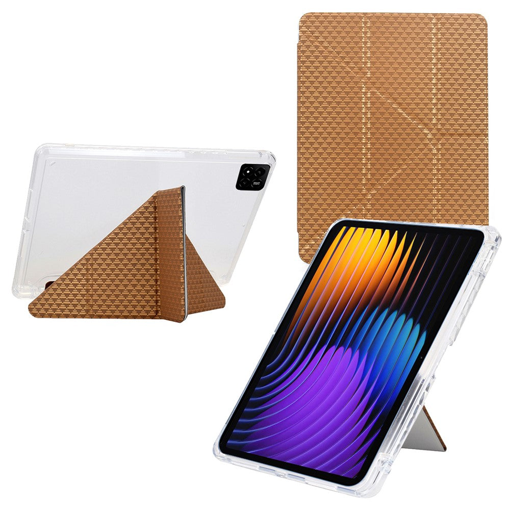 For Xiaomi Pad 7 / Pad 7 Pro Case Y-Fold Stand Pyramid-Patterned Leather + Clear Acrylic Tablet Cover with Pencil Holder