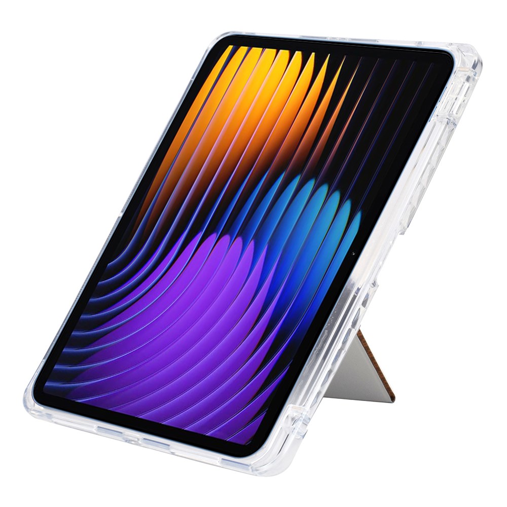For Xiaomi Pad 7 / Pad 7 Pro Case Y-Fold Stand Pyramid-Patterned Leather + Clear Acrylic Tablet Cover with Pencil Holder