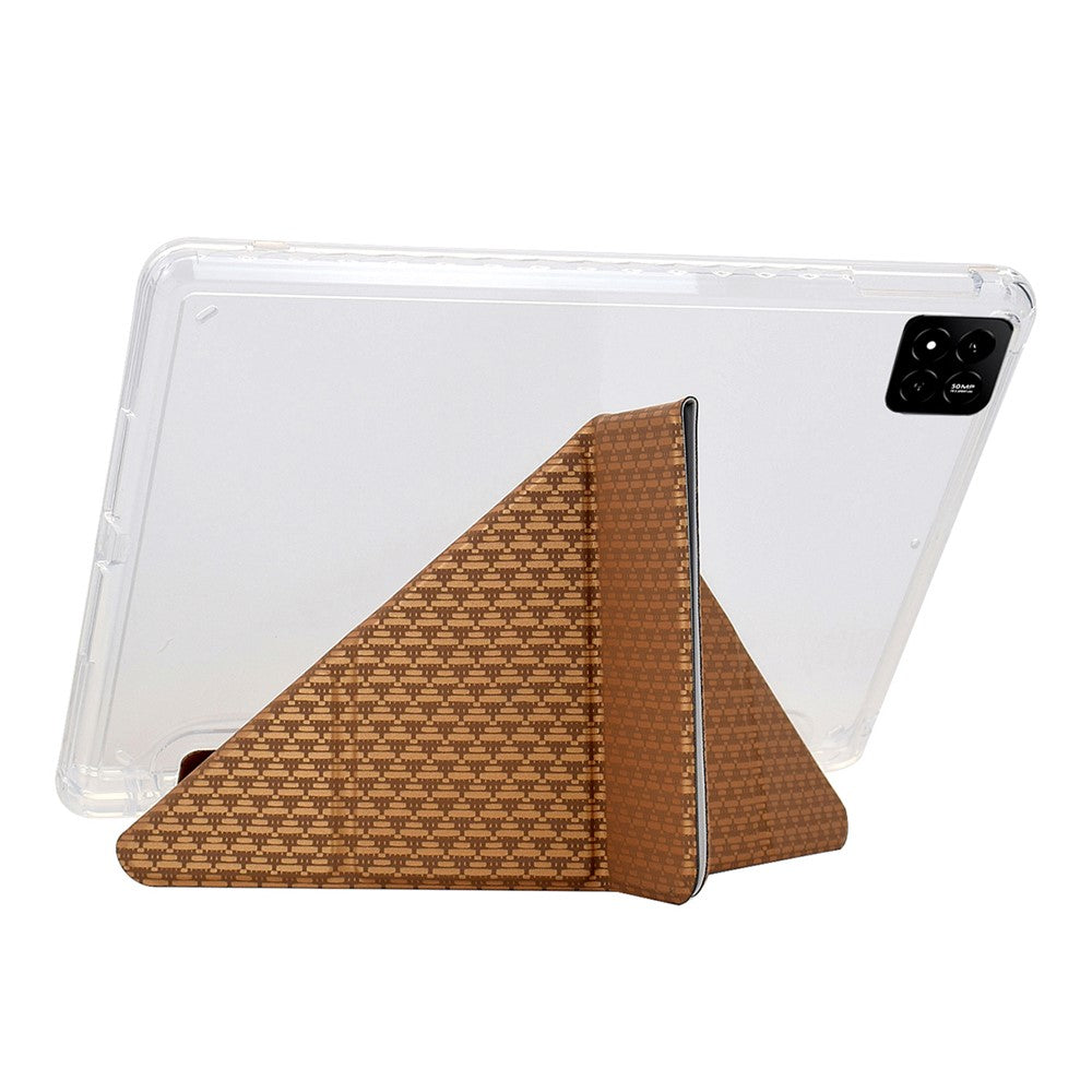 For Xiaomi Pad 7 / Pad 7 Pro Case Y-Fold Stand Pyramid-Patterned Leather + Clear Acrylic Tablet Cover with Pencil Holder