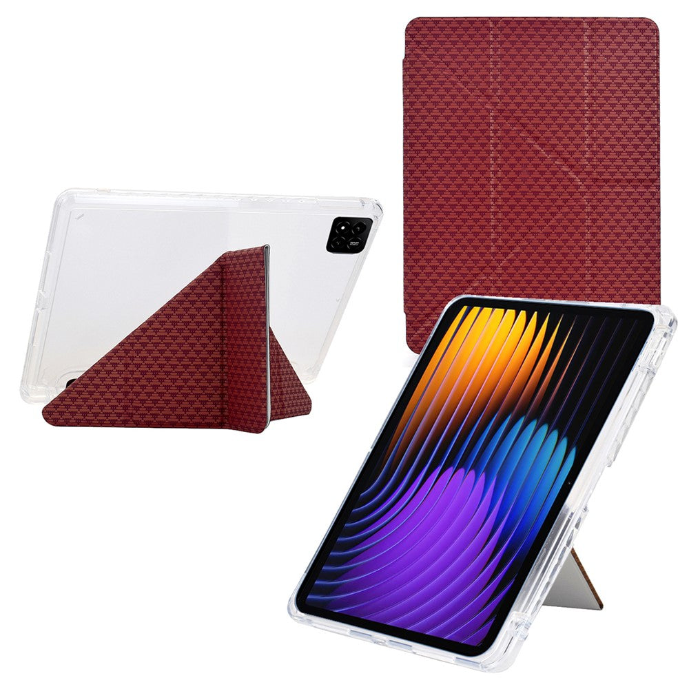 For Xiaomi Pad 7 / Pad 7 Pro Case Y-Fold Stand Pyramid-Patterned Leather + Clear Acrylic Tablet Cover with Pencil Holder