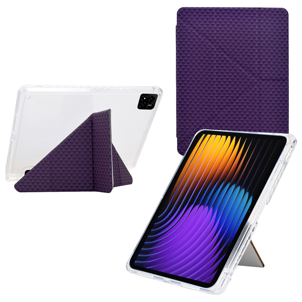 For Xiaomi Pad 7 / Pad 7 Pro Case Y-Fold Stand Pyramid-Patterned Leather + Clear Acrylic Tablet Cover with Pencil Holder