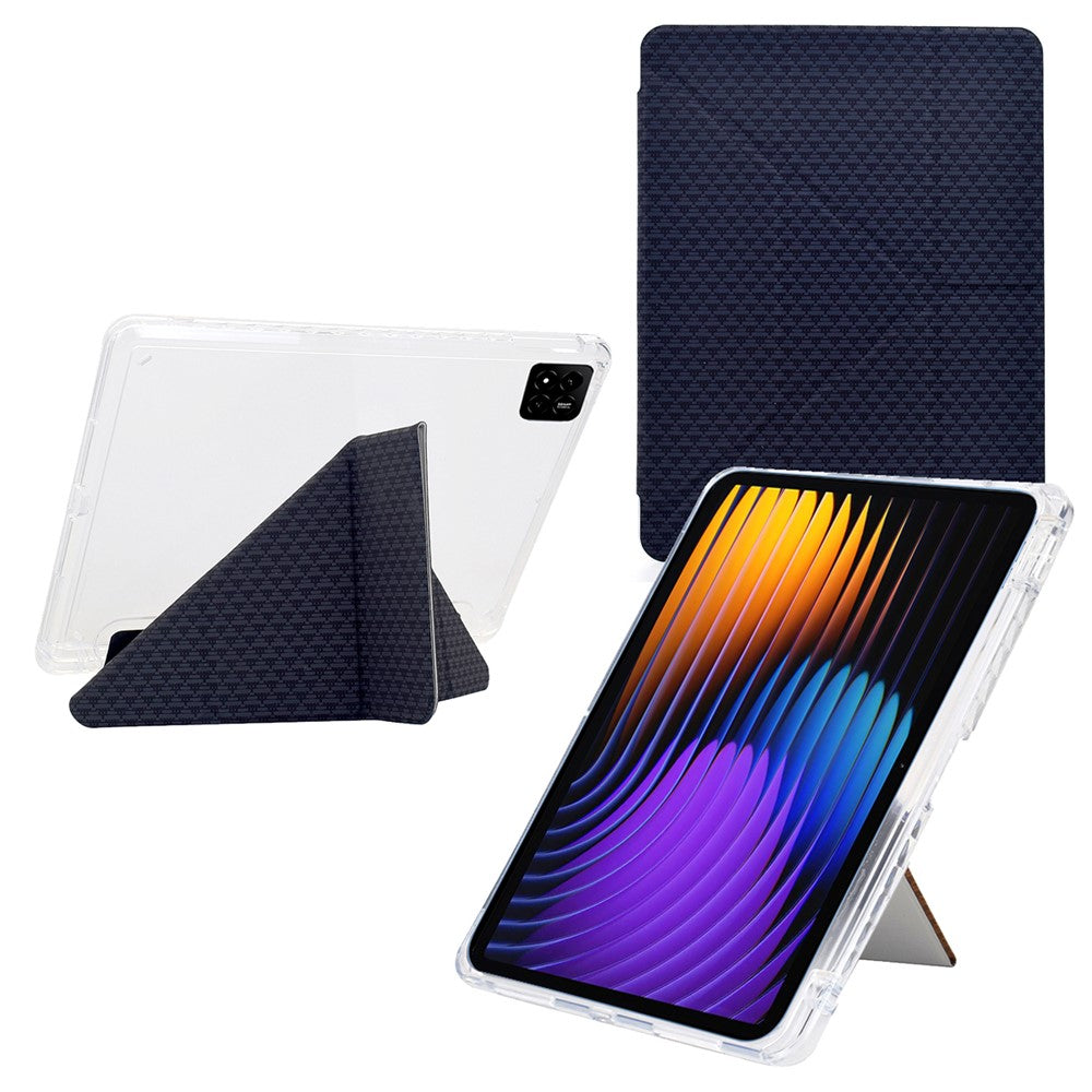 For Xiaomi Pad 7 / Pad 7 Pro Case Y-Fold Stand Pyramid-Patterned Leather + Clear Acrylic Tablet Cover with Pencil Holder