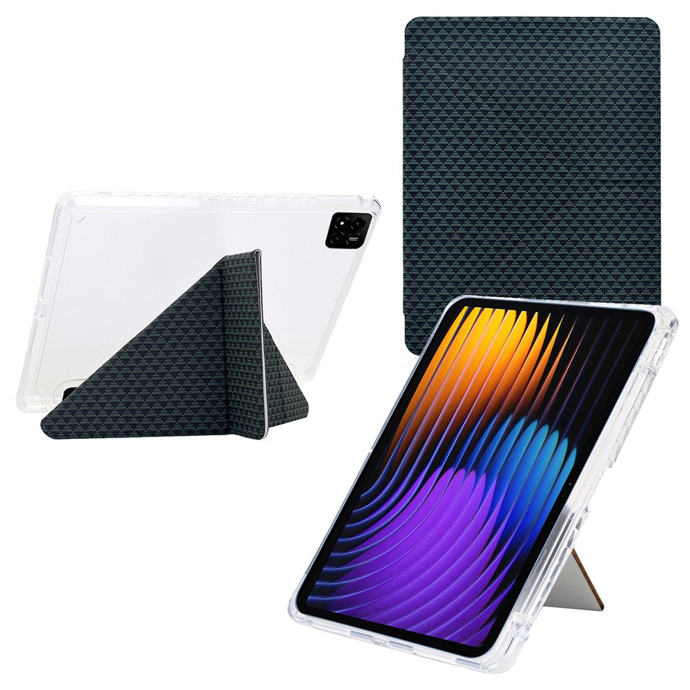 For Xiaomi Pad 7 / Pad 7 Pro Case Y-Fold Stand Pyramid-Patterned Leather + Clear Acrylic Tablet Cover with Pencil Holder