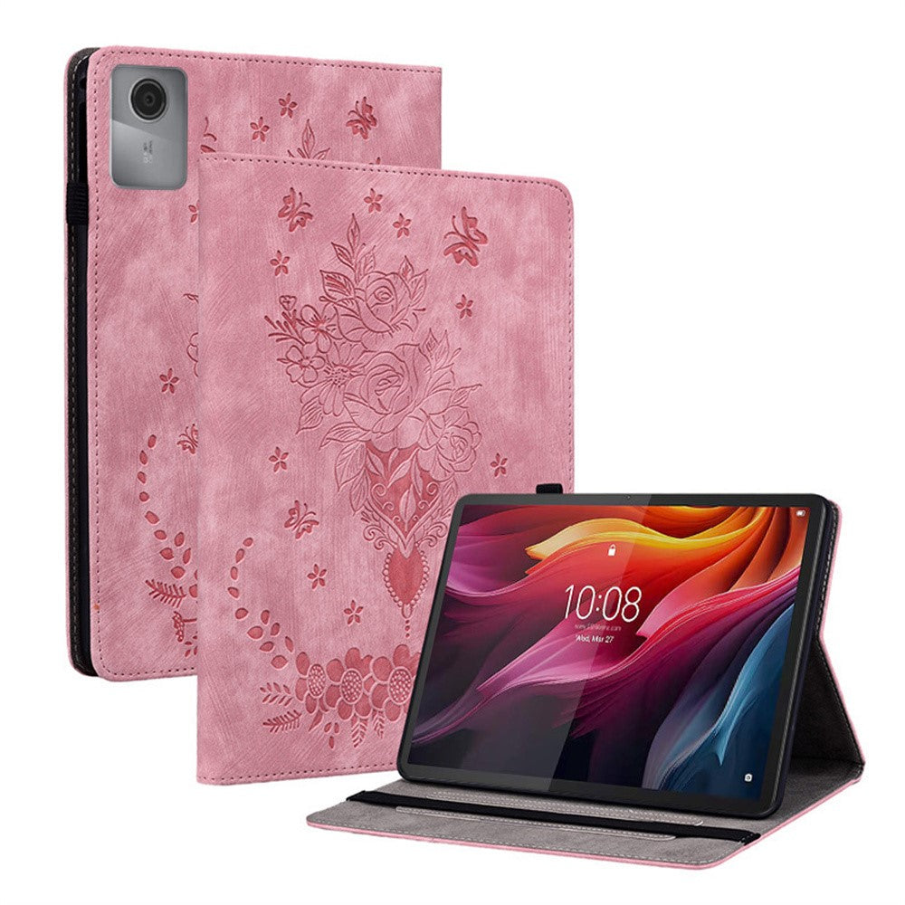 For Lenovo Tab K11 Gen 2 / Idea Tab / Xiaoxin Pad 11 2025 Case Card Holder Anti-Scratch Leather Cover Rose Flower Imprint