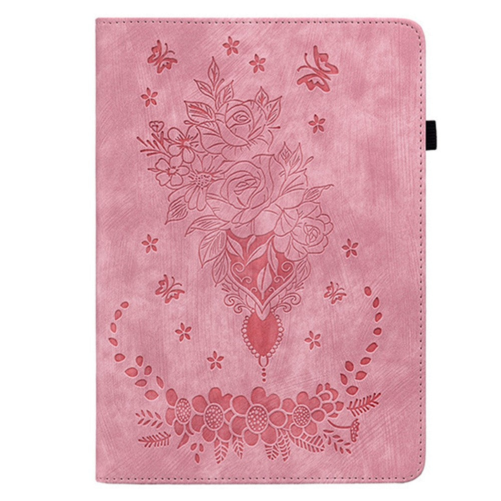 For Lenovo Tab K11 Gen 2 / Idea Tab / Xiaoxin Pad 11 2025 Case Card Holder Anti-Scratch Leather Cover Rose Flower Imprint