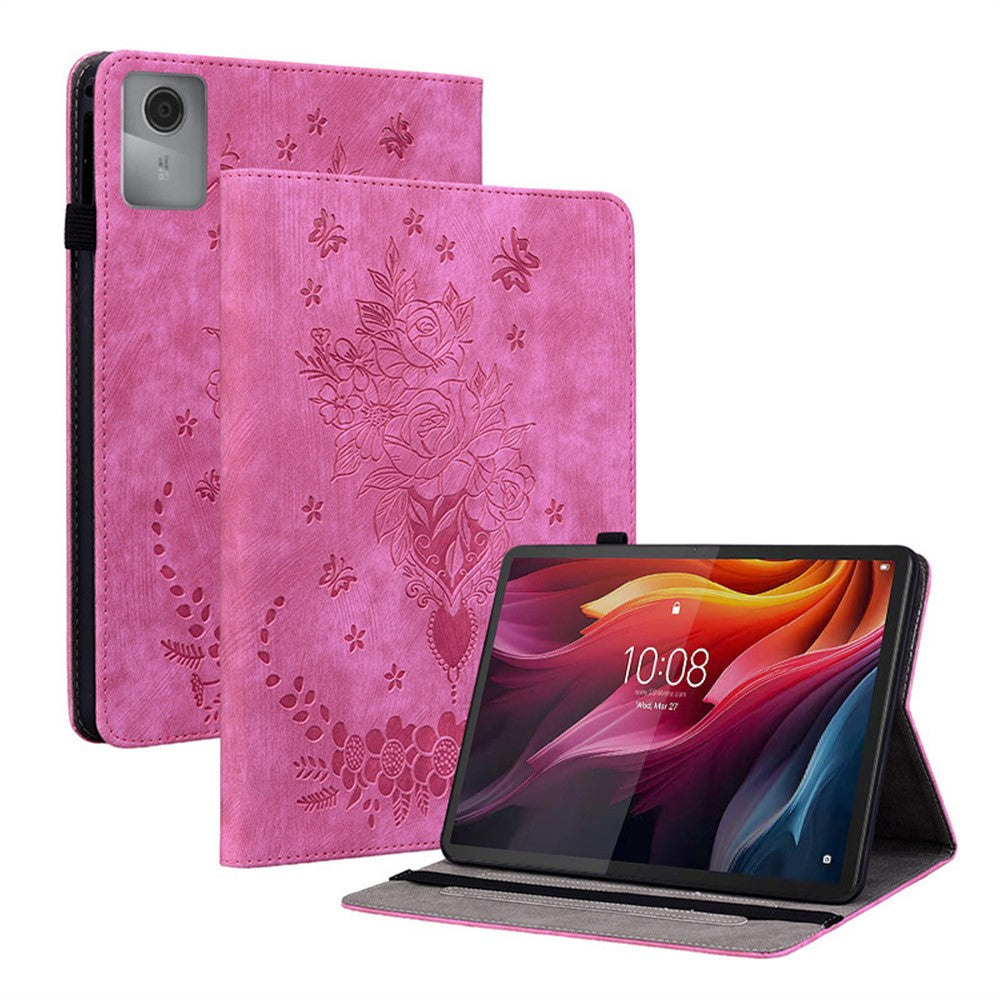 For Lenovo Tab K11 Gen 2 / Idea Tab / Xiaoxin Pad 11 2025 Case Card Holder Anti-Scratch Leather Cover Rose Flower Imprint