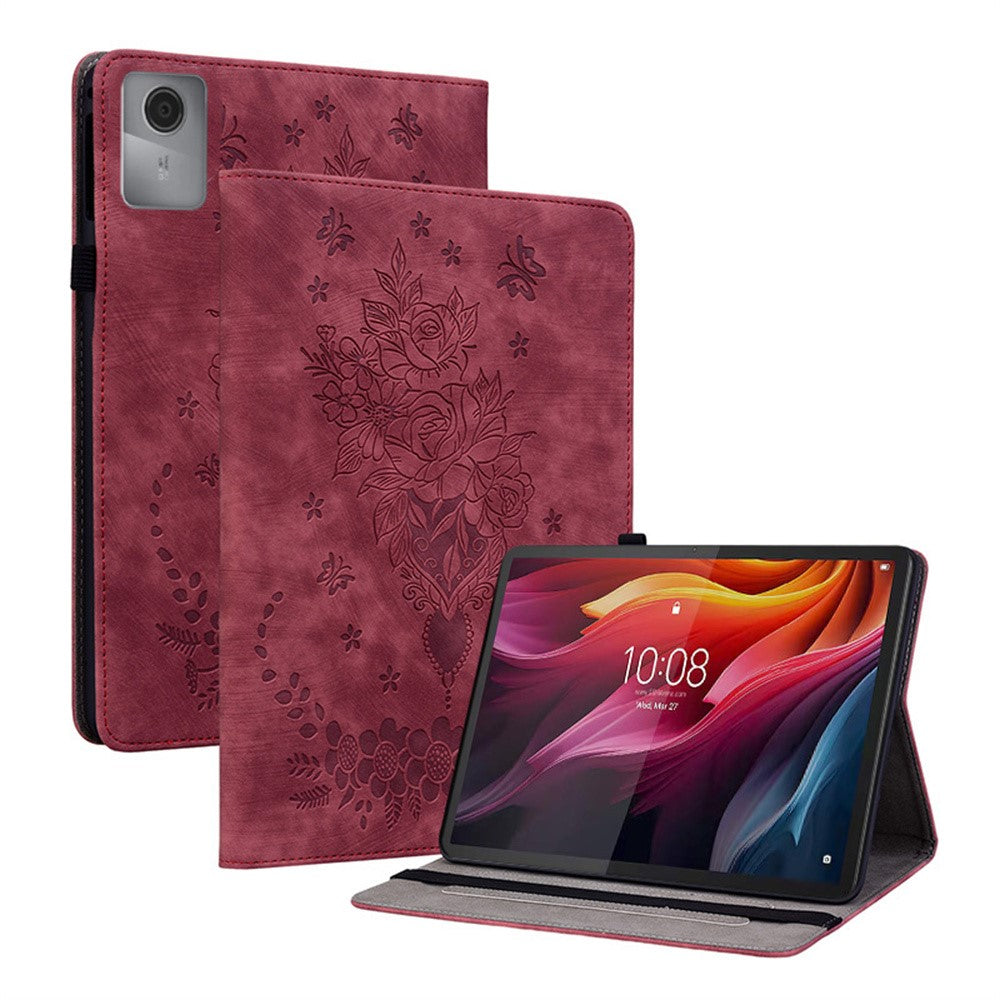 For Lenovo Tab K11 Gen 2 / Idea Tab / Xiaoxin Pad 11 2025 Case Card Holder Anti-Scratch Leather Cover Rose Flower Imprint