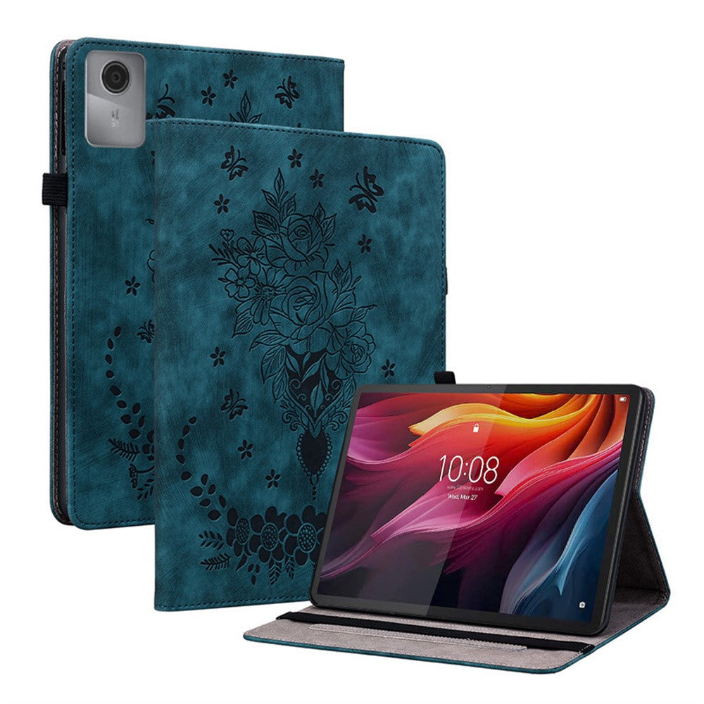 For Lenovo Tab K11 Gen 2 / Idea Tab / Xiaoxin Pad 11 2025 Case Card Holder Anti-Scratch Leather Cover Rose Flower Imprint
