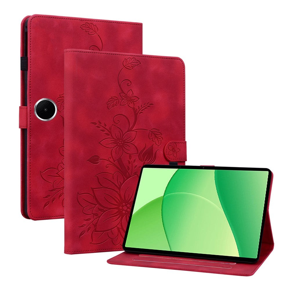For Oppo Pad SE Case Lily Flower Imprint Card Slots Leather Tablet Cover