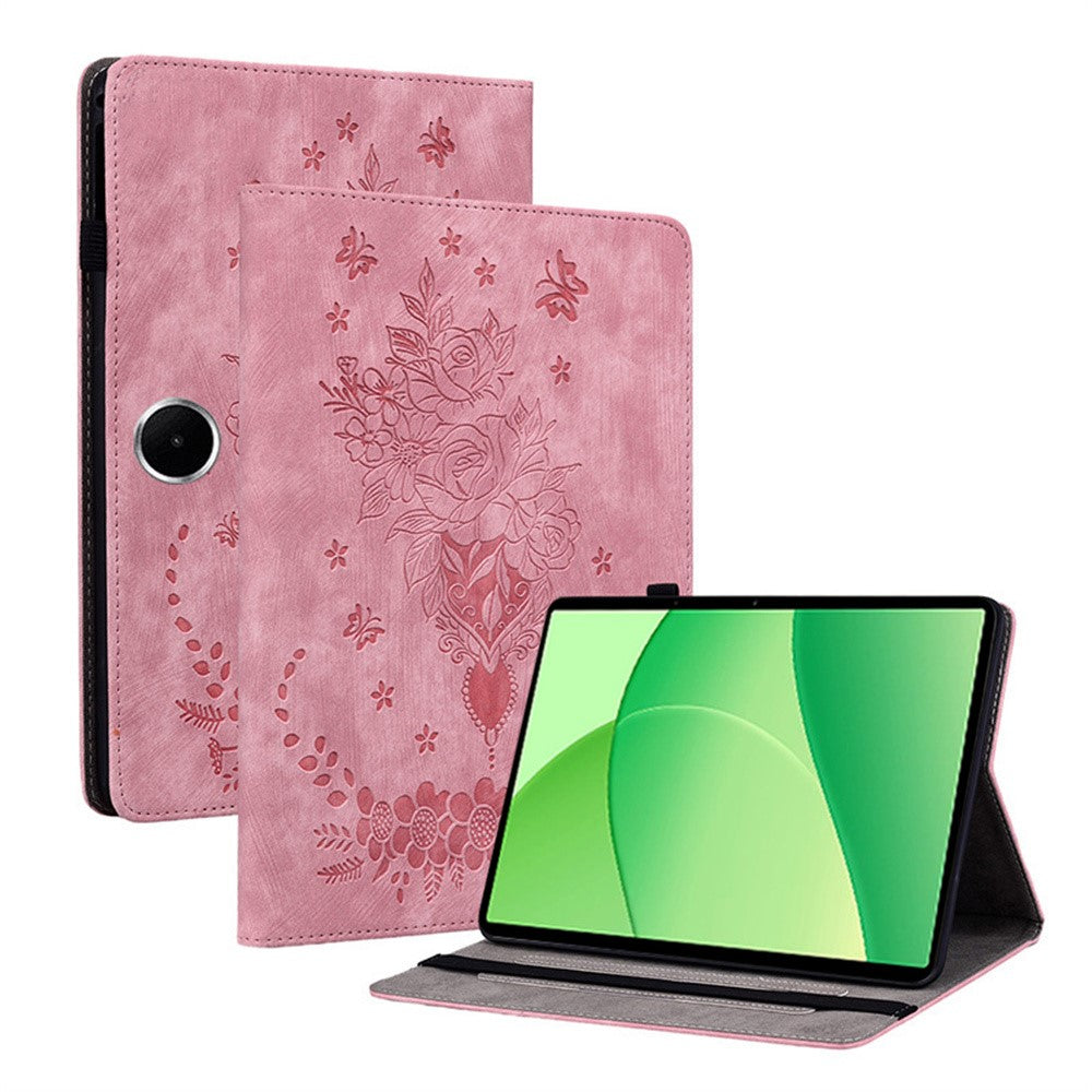 Til Oppo Pad SE Cover Kortlomme Anti-ridse Lædercover Rosablomst Aftryk