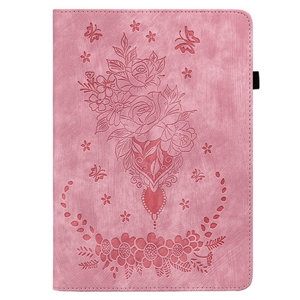 Til Oppo Pad SE Cover Kortlomme Anti-ridse Lædercover Rosablomst Aftryk