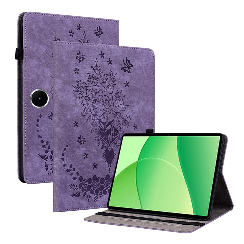 Til Oppo Pad SE Cover Kortlomme Anti-ridse Lædercover Rosablomst Aftryk