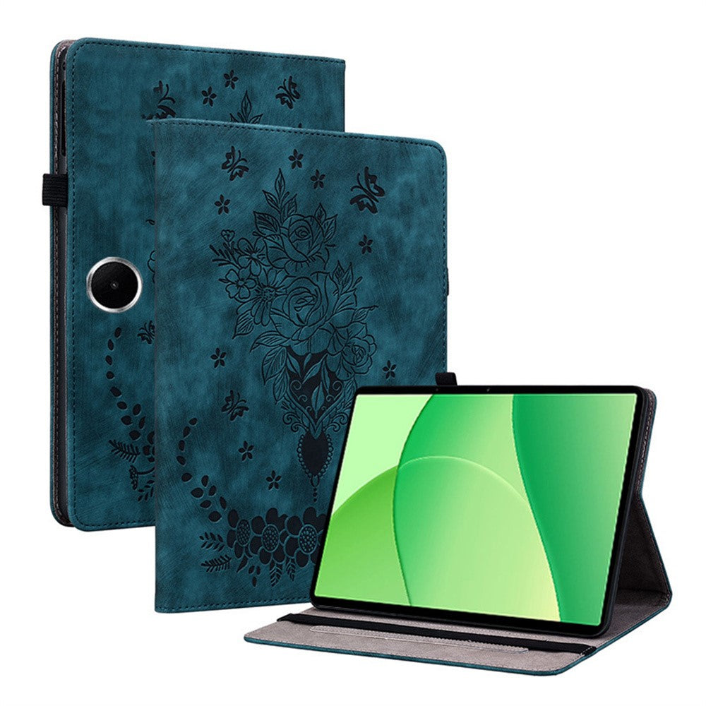 Til Oppo Pad SE Cover Kortlomme Anti-ridse Lædercover Rosablomst Aftryk