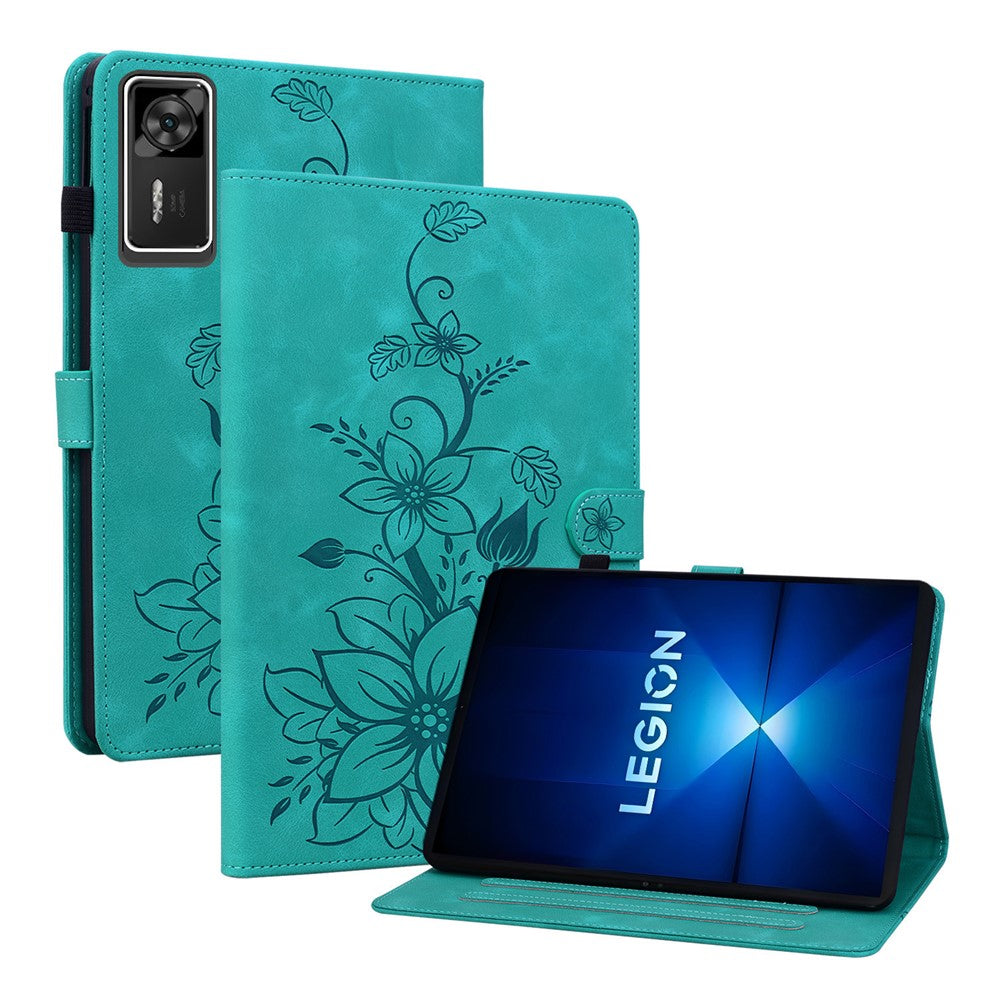 For Lenovo Legion Y700 Gen 4 Case Lily Flower Imprint Card Slots Leather Tablet Cover