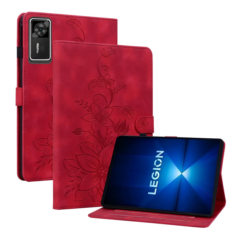 For Lenovo Legion Y700 Gen 4 Case Lily Flower Imprint Card Slots Leather Tablet Cover