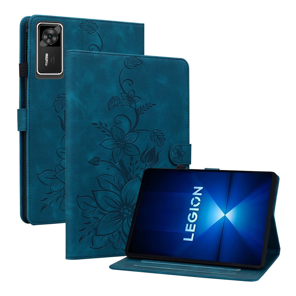 For Lenovo Legion Y700 Gen 4 Case Lily Flower Imprint Card Slots Leather Tablet Cover