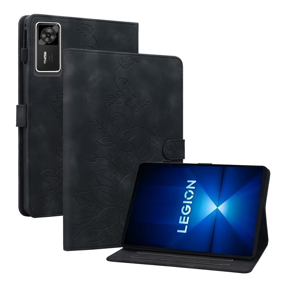 For Lenovo Legion Y700 Gen 4 Case Lily Flower Imprint Card Slots Leather Tablet Cover