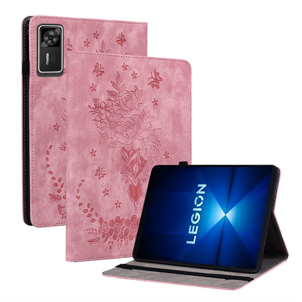For Lenovo Legion Y700 Gen 4 Case Card Holder Anti-Scratch Leather Cover Rose Flower Imprint