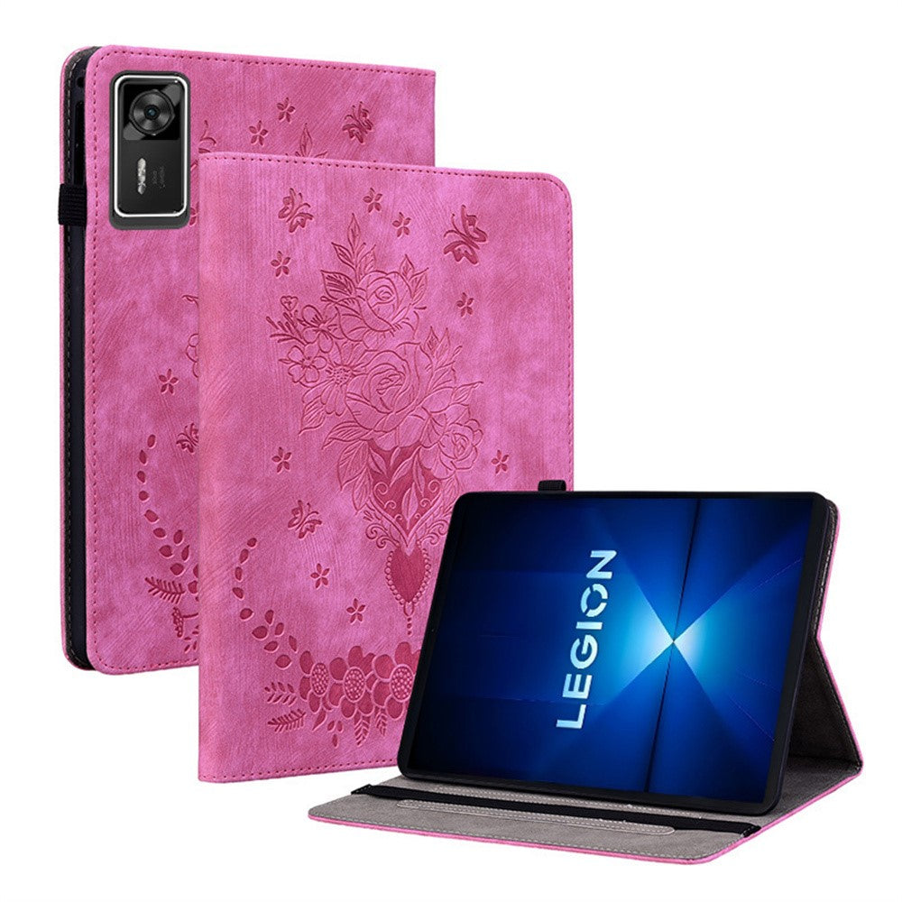 For Lenovo Legion Y700 Gen 4 Case Card Holder Anti-Scratch Leather Cover Rose Flower Imprint
