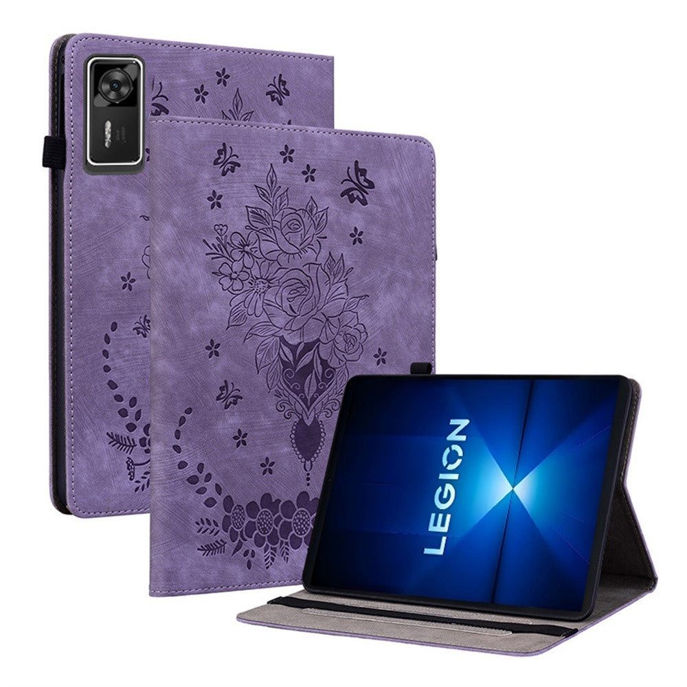 For Lenovo Legion Y700 Gen 4 Case Card Holder Anti-Scratch Leather Cover Rose Flower Imprint