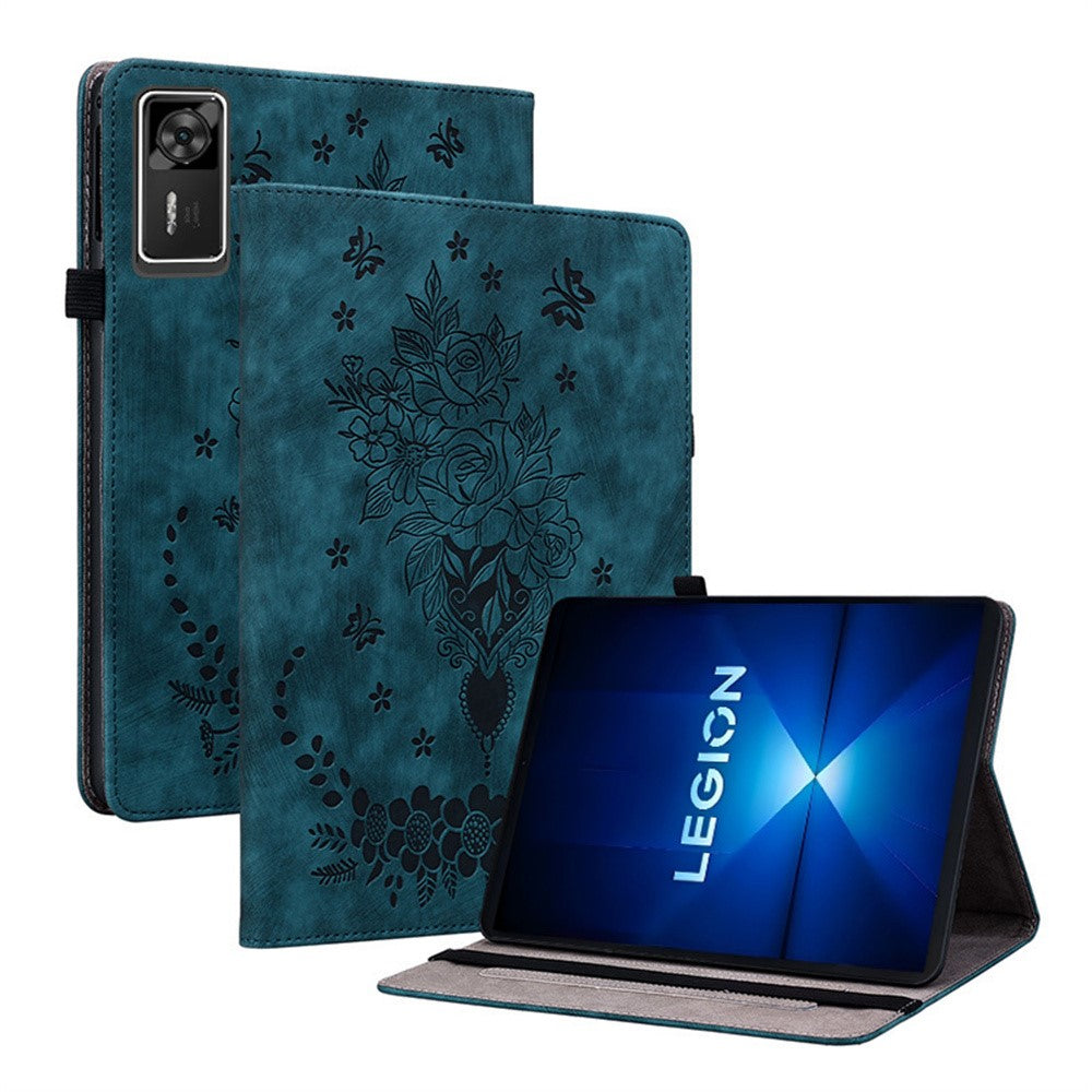 For Lenovo Legion Y700 Gen 4 Case Card Holder Anti-Scratch Leather Cover Rose Flower Imprint