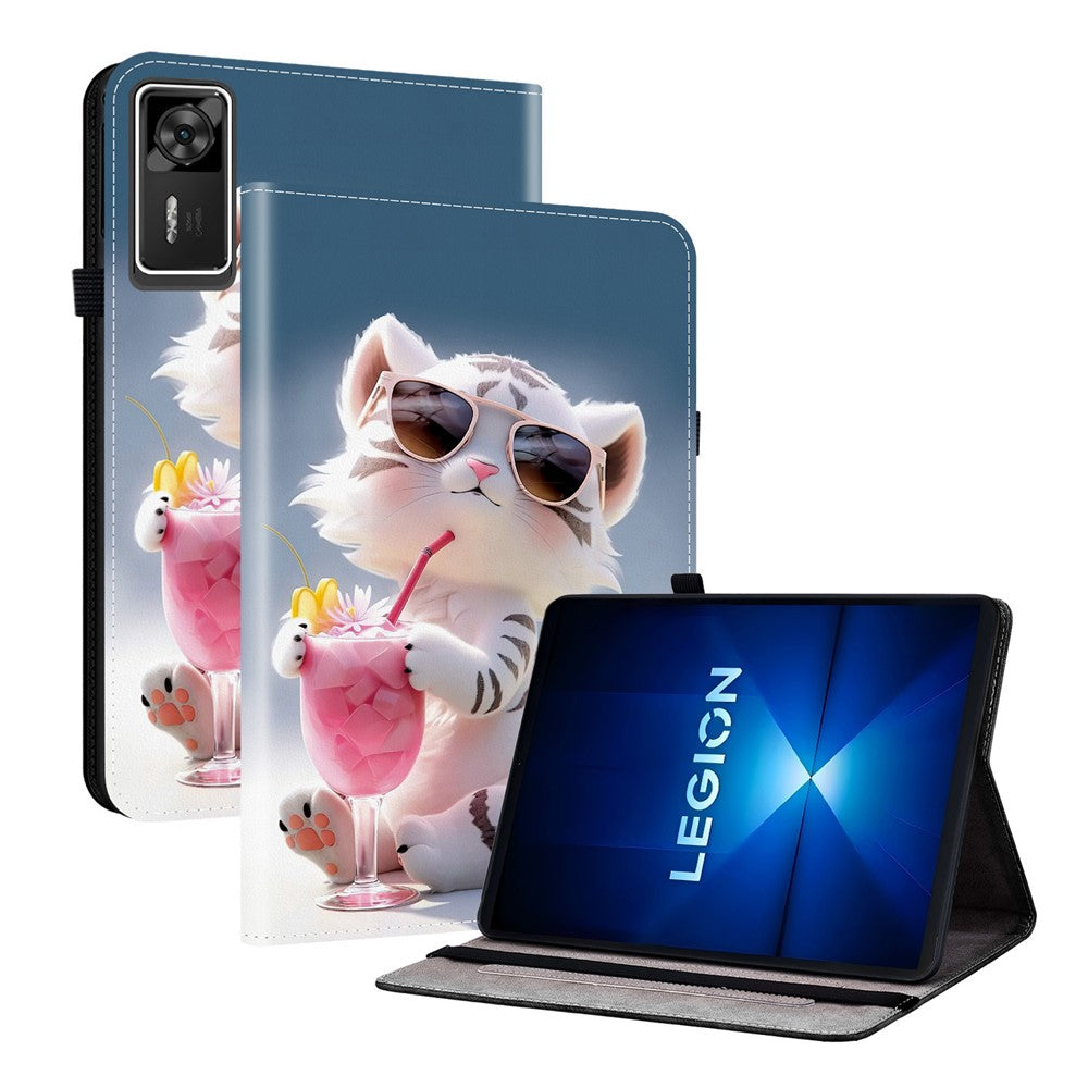 For Lenovo Legion Y700 Gen 4 Leather Case Pattern Printed Stand Tablet Cover with Card Slots