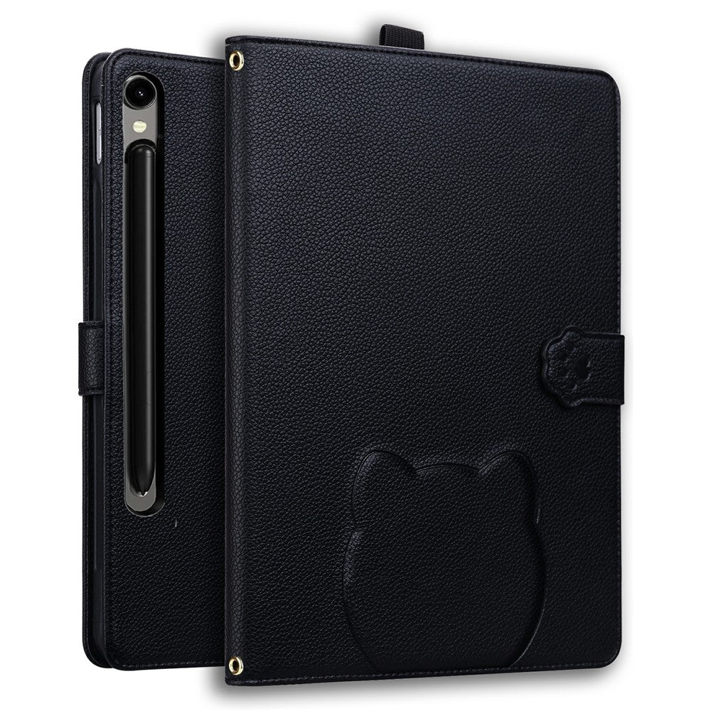 Pung Etui til Samsung Galaxy Tab S10 FE+ Læder Stand Tablet Cover med Stylus Holder, 3D Katte Mønster