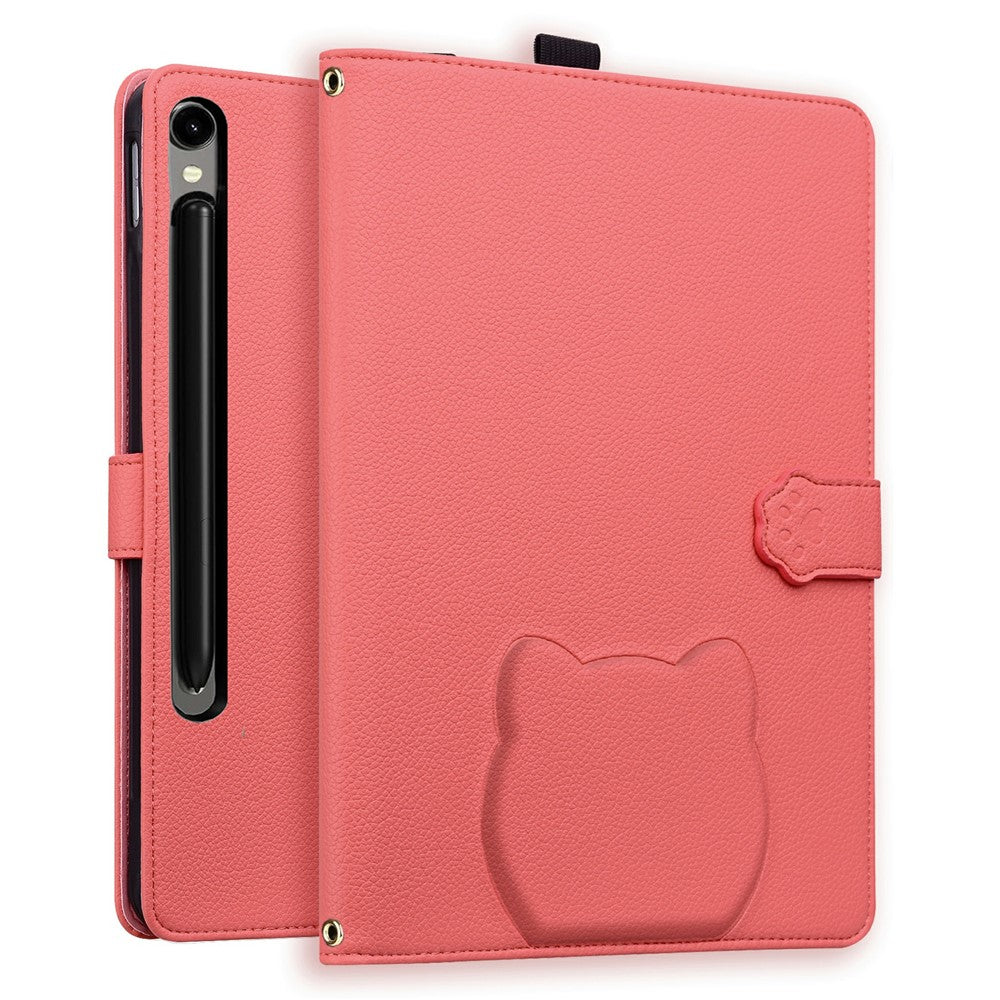 Pung Etui til Samsung Galaxy Tab S10 FE+ Læder Stand Tablet Cover med Stylus Holder, 3D Katte Mønster