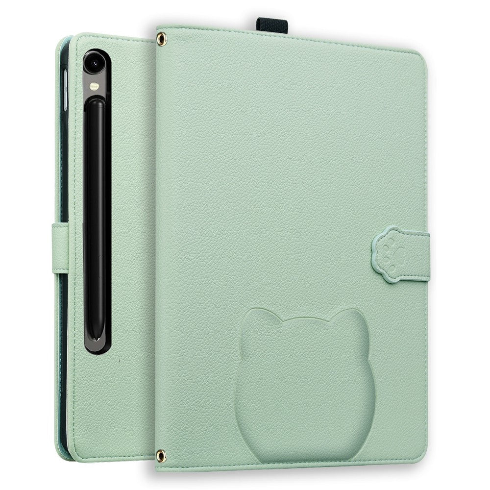 Pung Etui til Samsung Galaxy Tab S10 FE+ Læder Stand Tablet Cover med Stylus Holder, 3D Katte Mønster