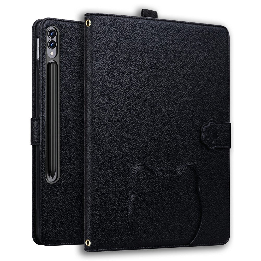 Wallet Case for Samsung Galaxy Tab S10+ / S9 FE+ / S9+ / S8+ Leather Stand Tablet Cover with Stylus Holder, 3D Effect Cat Pattern