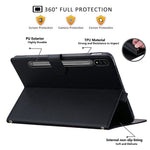 Wallet Case for Samsung Galaxy Tab S10+ / S9 FE+ / S9+ / S8+ Leather Stand Tablet Cover with Stylus Holder, 3D Effect Cat Pattern