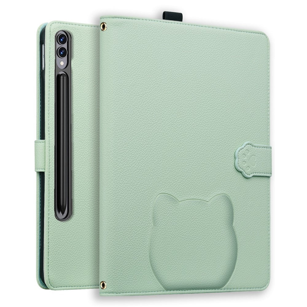 Wallet Case for Samsung Galaxy Tab S10+ / S9 FE+ / S9+ / S8+ Leather Stand Tablet Cover with Stylus Holder, 3D Effect Cat Pattern