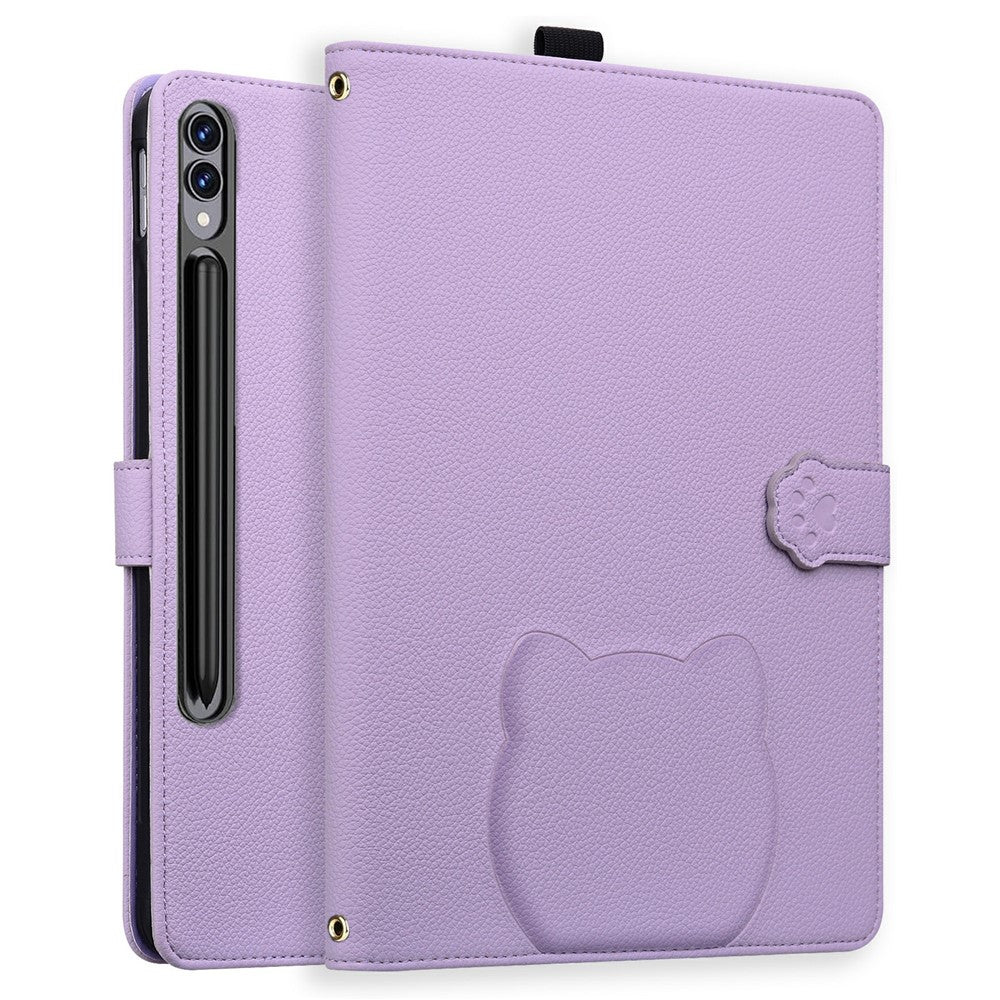 Wallet Case for Samsung Galaxy Tab S10+ / S9 FE+ / S9+ / S8+ Leather Stand Tablet Cover with Stylus Holder, 3D Effect Cat Pattern