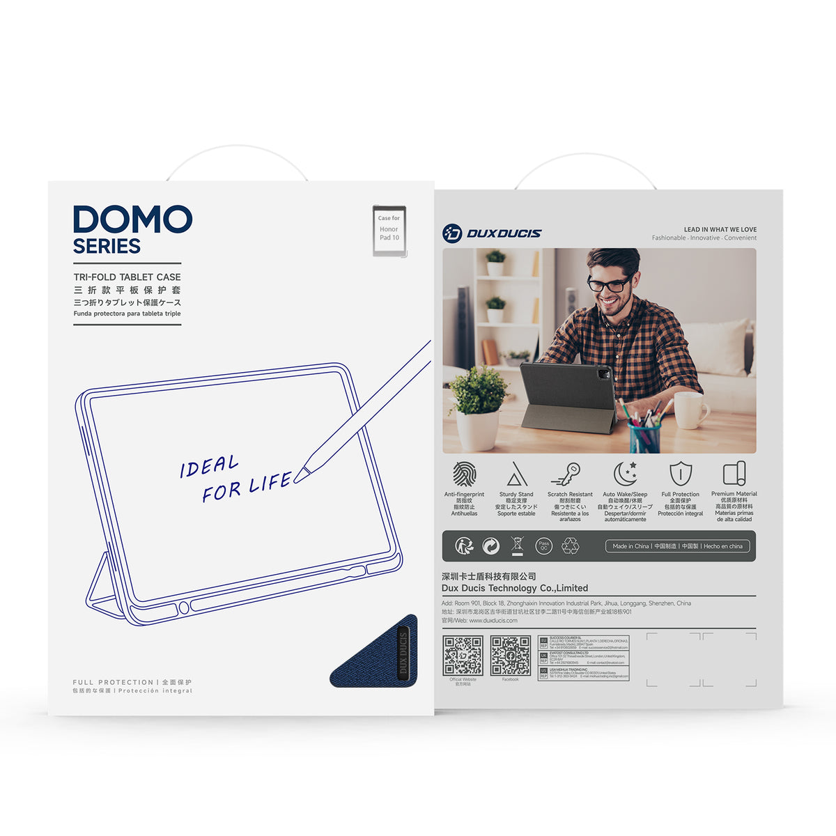 DUX DUCIS For Honor Pad 10-etui Domo Series Tri-fold Stand Beskyttende tabletholder i PU-læder