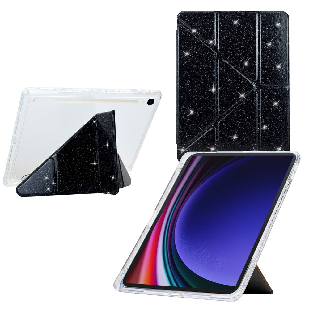 Tablet Case For Samsung Galaxy Tab S10 FE  /  S9 FE  /  S9 Y-Fold Stand Glitter Leather TPU Acrylic Clear Cover