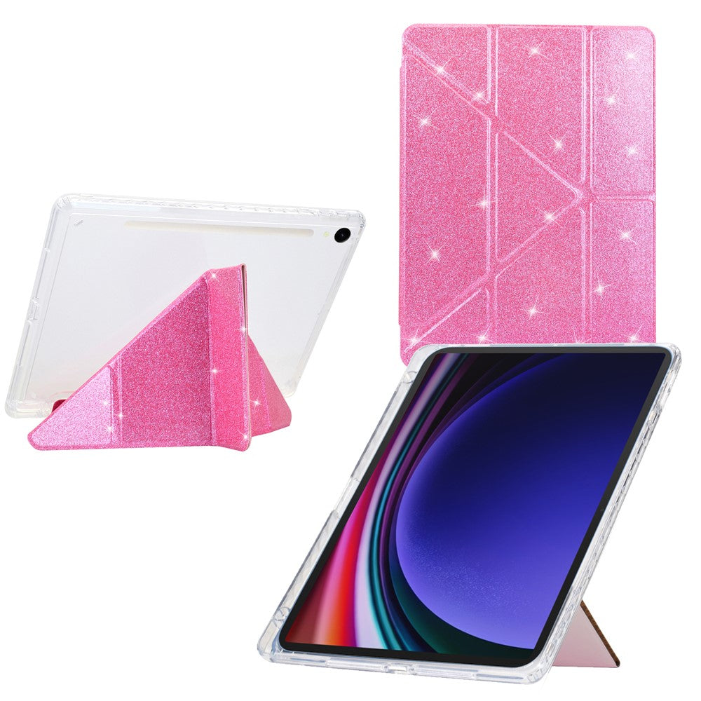 Tablet Case For Samsung Galaxy Tab S10 FE  /  S9 FE  /  S9 Y-Fold Stand Glitter Leather TPU Acrylic Clear Cover