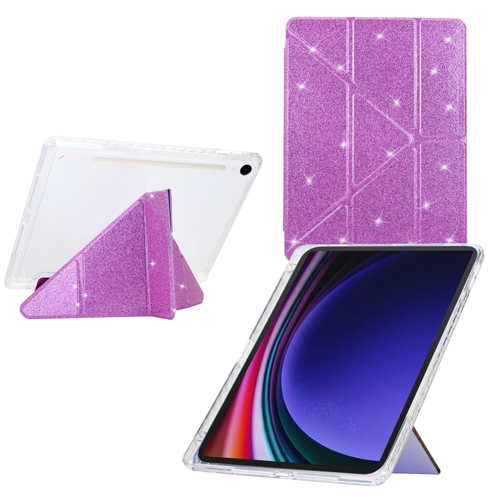 Tablet Case For Samsung Galaxy Tab S10 FE  /  S9 FE  /  S9 Y-Fold Stand Glitter Leather TPU Acrylic Clear Cover